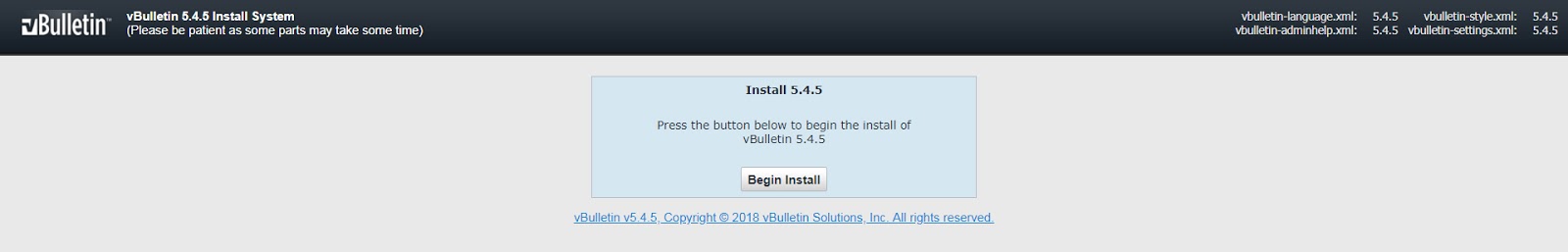 نضغط على Begin Install لبدأ تنصيب نسخة المنتدى فبلتن 5